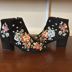 Embroidered Suede Booties